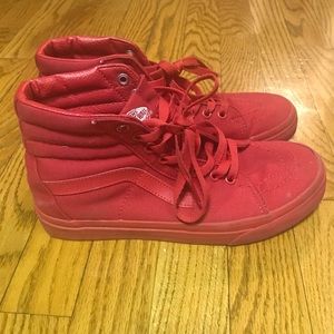 All red unisex high top vans